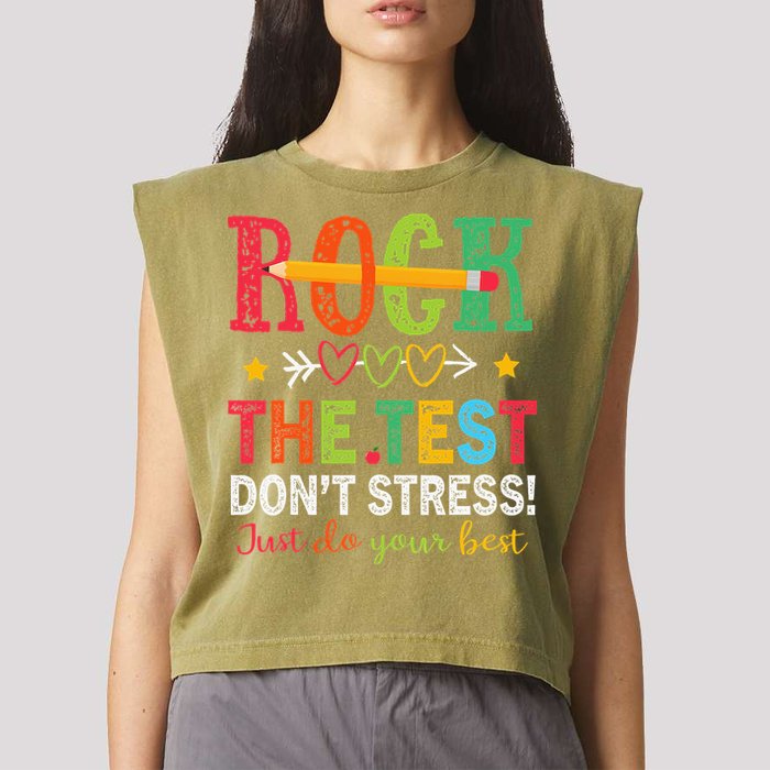 Rock The Test Don't Stress Just Do Your Best Teacher Garment-Dyed Women's Muscle Tee