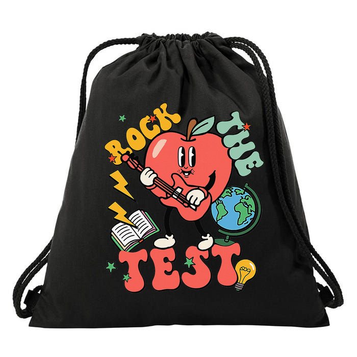 Rock The Test Apple Teacher Appreciation Teacher Graduation Drawstring Bag