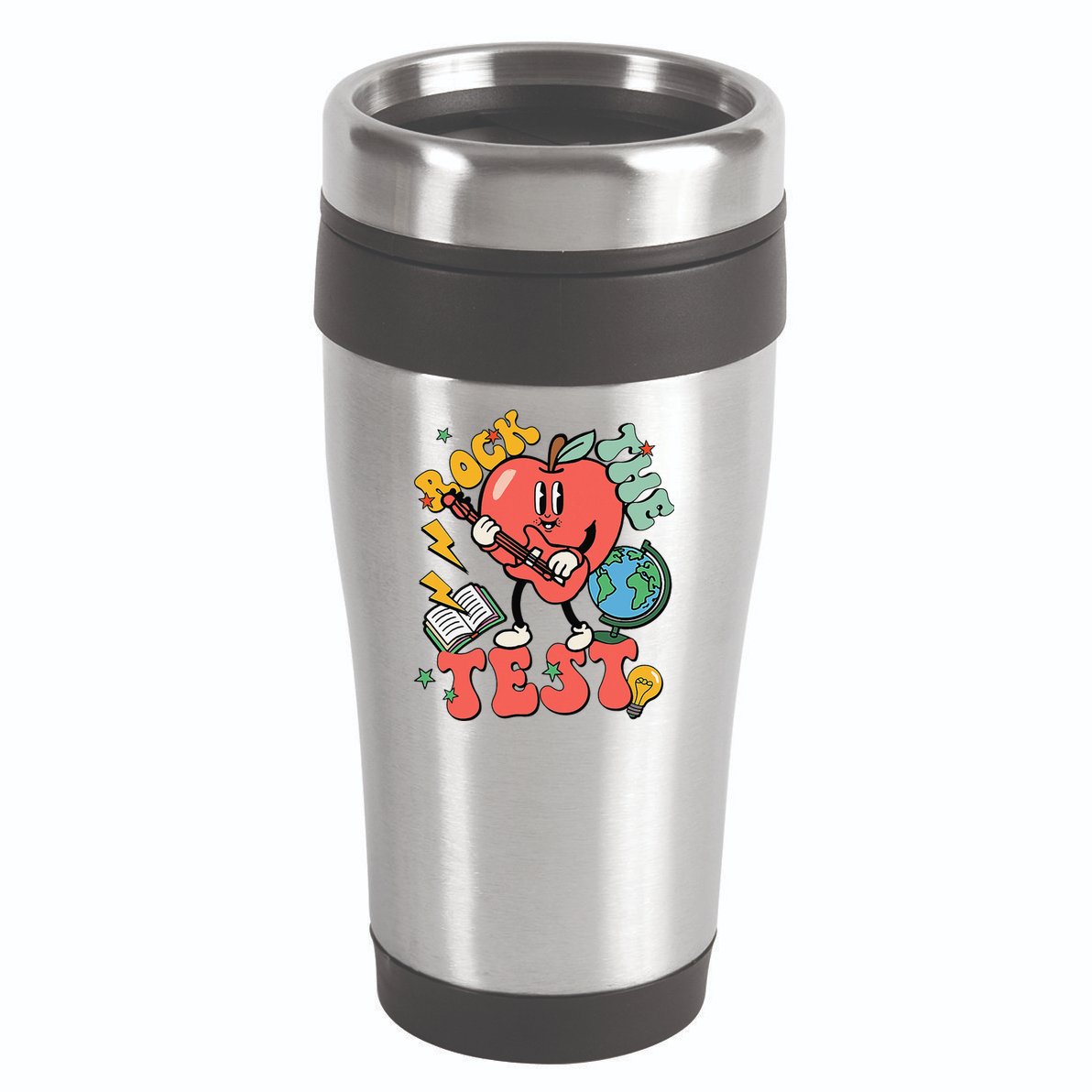 Rock The Test Apple Teacher Appreciation Teacher Graduation 16oz Travel Tumbler