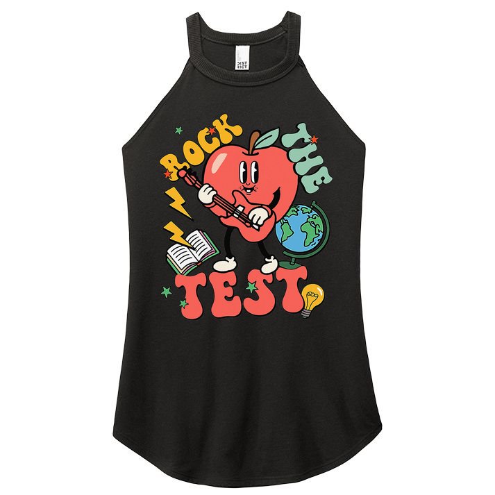 Rock The Test Apple Teacher Appreciation Teacher Graduation Women's Perfect Tri Rocker Tank