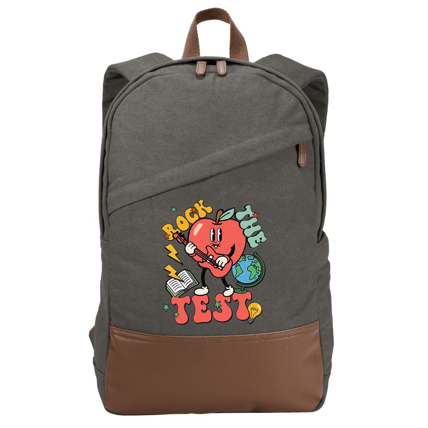 Rock The Test Apple Teacher Appreciation Teacher Graduation Cotton Canvas Backpack
