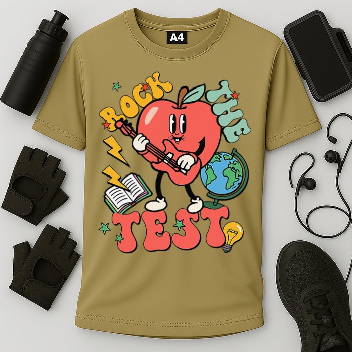 Rock The Test Apple Teacher Appreciation Teacher Graduation Cooling Performance Crew T-Shirt