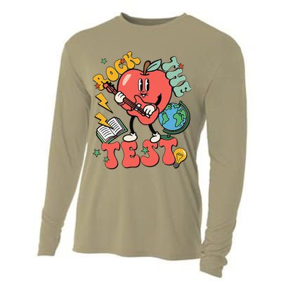 Rock The Test Apple Teacher Appreciation Teacher Graduation Cooling Performance Long Sleeve Crew