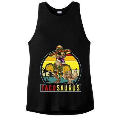 Retro Tacosaurus Taco Dinosaur T Rex Funny Cinco De Mayo Ladies PosiCharge Tri-Blend Wicking Tank