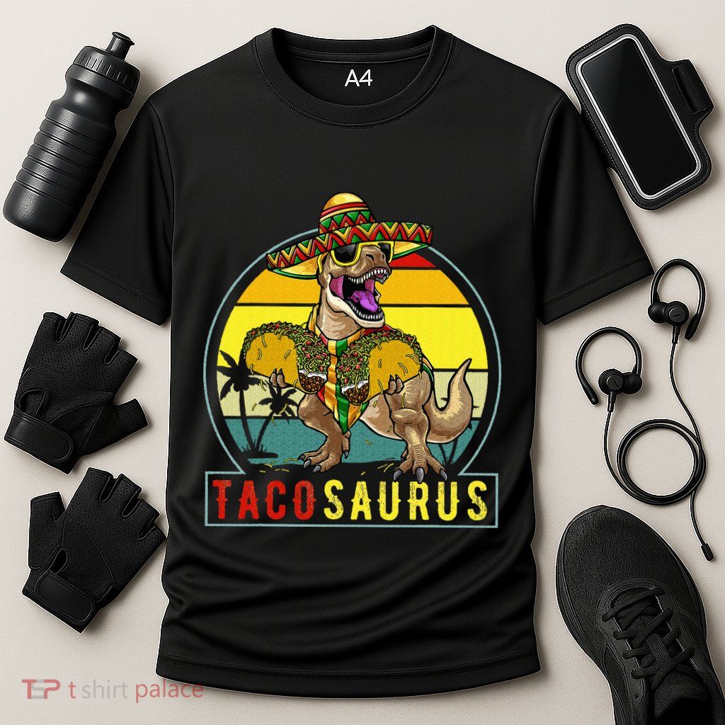 Retro Tacosaurus Taco Dinosaur T Rex Funny Cinco De Mayo Performance Shirt