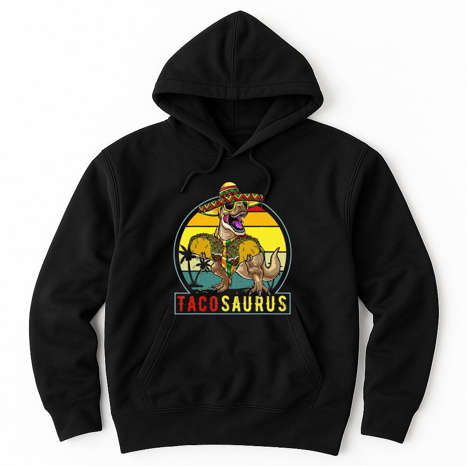 Retro Tacosaurus Taco Dinosaur T Rex Funny Cinco De Mayo Hoodie