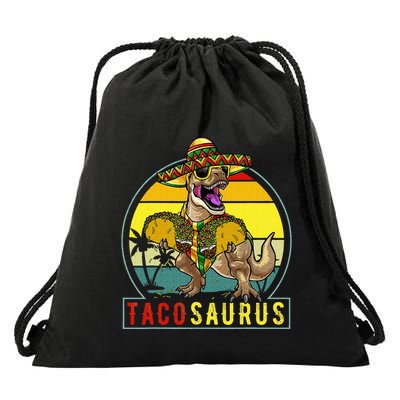 Retro Tacosaurus Taco Dinosaur T Rex Funny Cinco De Mayo Drawstring Bag