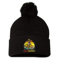 Retro Tacosaurus Taco Dinosaur T Rex Funny Cinco De Mayo Pom Pom 12in Knit Beanie