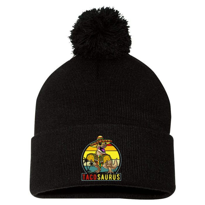 Retro Tacosaurus Taco Dinosaur T Rex Funny Cinco De Mayo Pom Pom 12in Knit Beanie