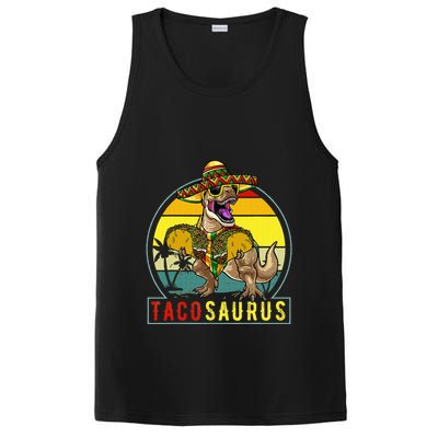 Retro Tacosaurus Taco Dinosaur T Rex Funny Cinco De Mayo PosiCharge Competitor Tank