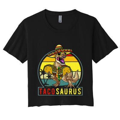 Retro Tacosaurus Taco Dinosaur T Rex Funny Cinco De Mayo Crop Top