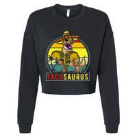 Retro Tacosaurus Taco Dinosaur T Rex Funny Cinco De Mayo Cropped Pullover Crew