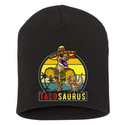 Retro Tacosaurus Taco Dinosaur T Rex Funny Cinco De Mayo Short Acrylic Beanie