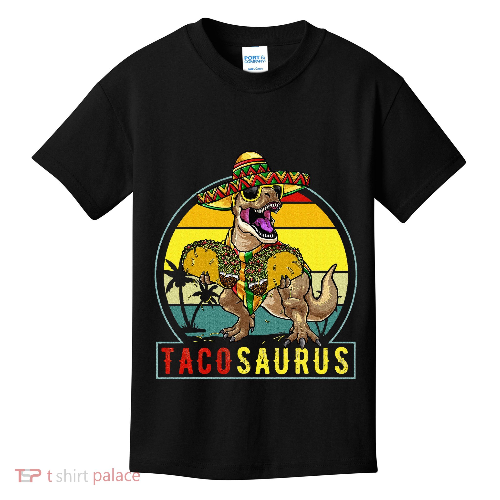 Retro Tacosaurus Taco Dinosaur T Rex Funny Cinco De Mayo Kids T-Shirt
