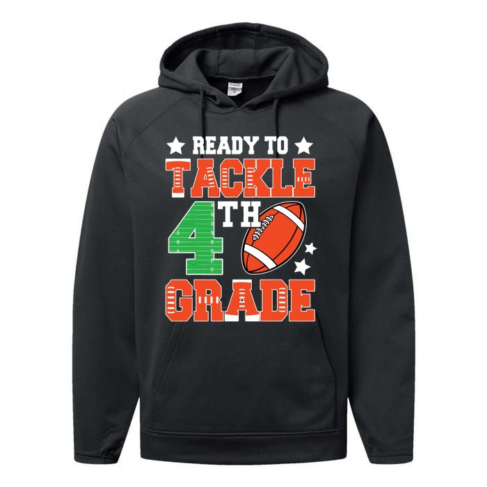 Ready To Tackle Fourth Grade Back To School Football Performance Fleece Hoodie