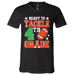 Ready To Tackle Fourth Grade Back To School Football V-Neck T-Shirt