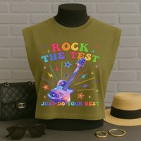 Rock The Test Testing Day Teacher Student Just Do Your Best Garment-Dyed Women's Muscle Tee