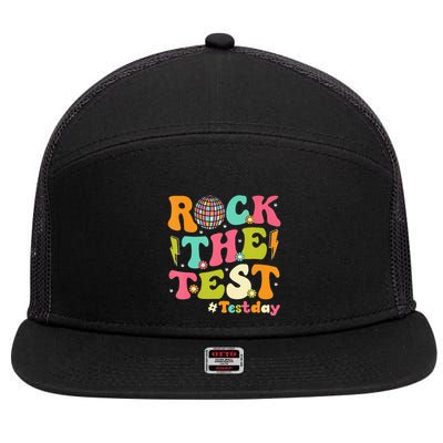 Rock The Test Testing Day Retro Motivational 7 Panel Mesh Trucker Snapback Hat