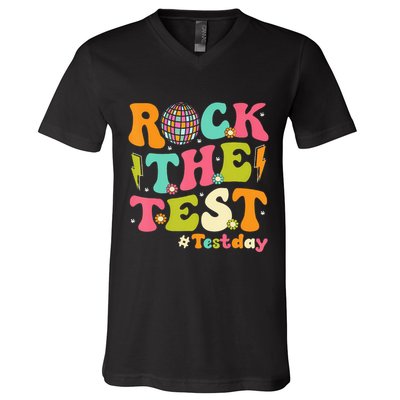 Rock The Test Testing Day Retro Motivational V-Neck T-Shirt