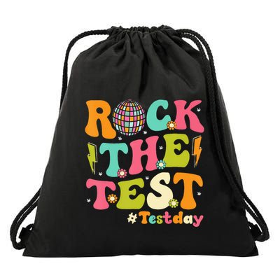 Rock The Test Testing Day Retro Motivational Drawstring Bag