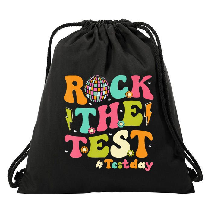Rock The Test Testing Day Retro Motivational Drawstring Bag