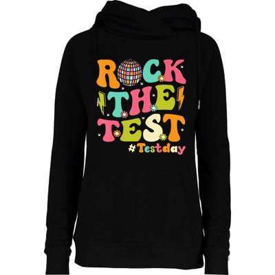 Rock The Test Testing Day Retro Motivational Womens Funnel Neck Pullover Hood