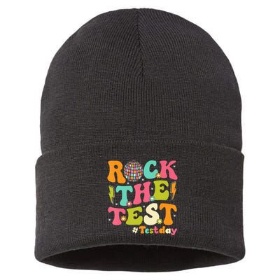 Rock The Test Testing Day Retro Motivational Sustainable Knit Beanie
