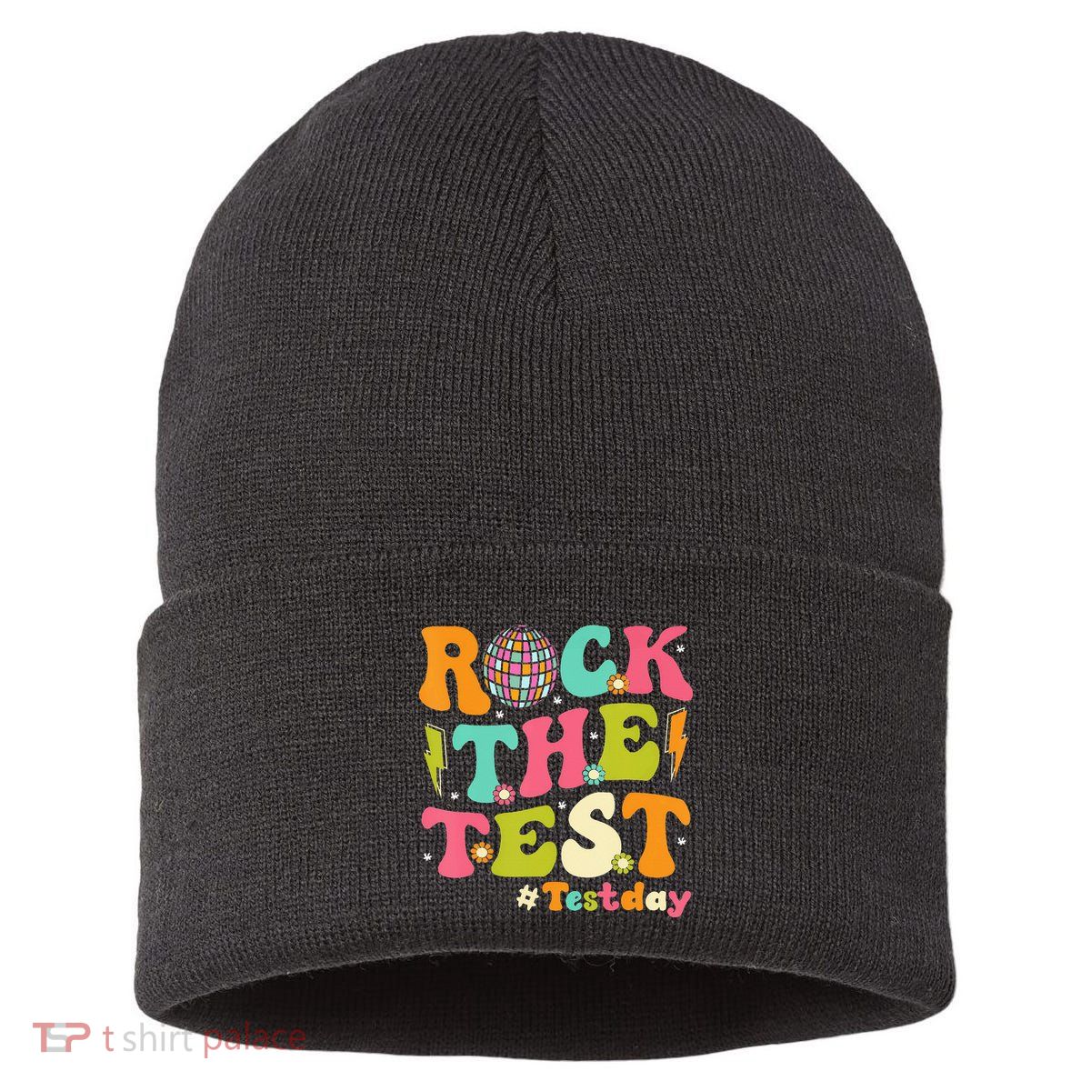 Rock The Test Testing Day Retro Motivational Sustainable Knit Beanie
