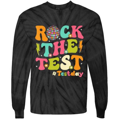 Rock The Test Testing Day Retro Motivational Tie-Dye Long Sleeve Shirt