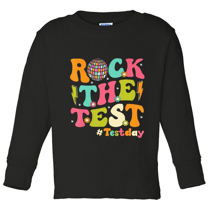 Rock The Test Testing Day Retro Motivational Toddler Long Sleeve Shirt
