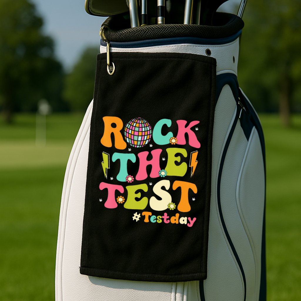 Rock The Test Testing Day Retro Motivational Golf Towel