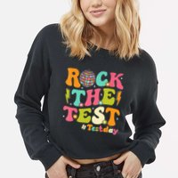 Rock The Test Testing Day Retro Motivational Cropped Pullover Crew