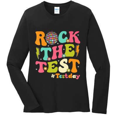 Rock The Test Testing Day Retro Motivational Ladies Long Sleeve Shirt