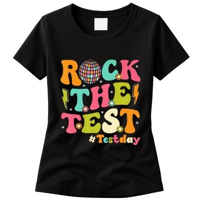 Rock The Test Testing Day Retro Motivational Womens T-Shirt