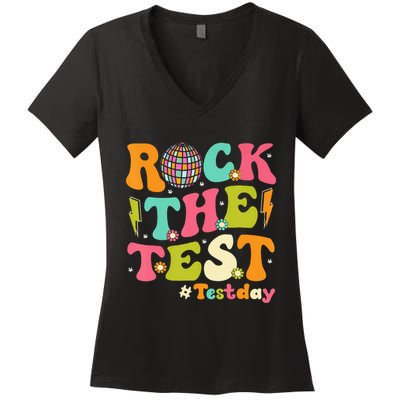 Rock The Test Testing Day Retro Motivational Women's V-Neck T-Shirt