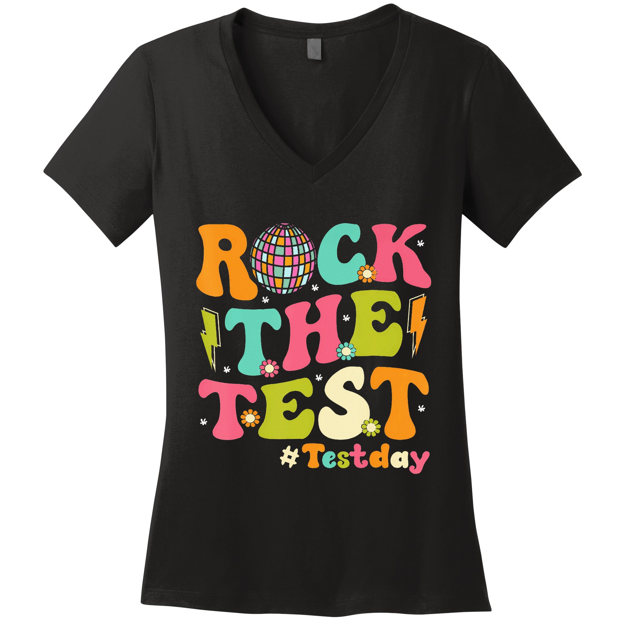 Rock The Test Testing Day Retro Motivational Women's V-Neck T-Shirt