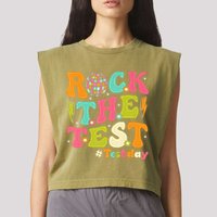 Rock The Test Testing Day Retro Motivational Garment-Dyed Women's Muscle Tee