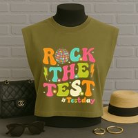 Rock The Test Testing Day Retro Motivational Garment-Dyed Women's Muscle Tee