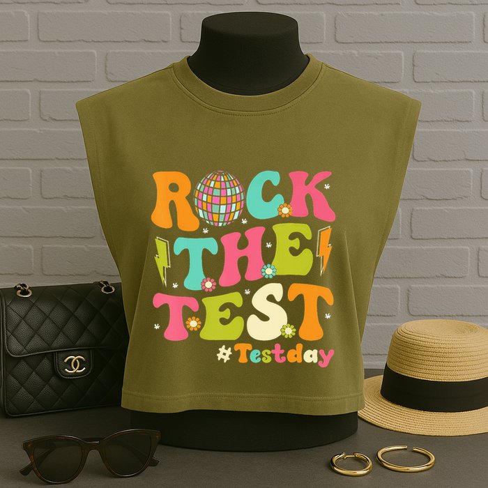 Rock The Test Testing Day Retro Motivational Garment-Dyed Women's Muscle Tee