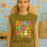 Rock The Test Testing Day Retro Motivational Garment-Dyed Women's Muscle Tee
