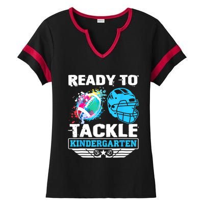 Ready To Tackle Kindergarten Football Back To School Boy Ladies Halftime Notch Neck Tee