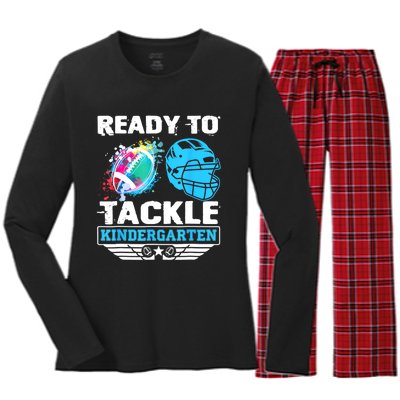 Ready To Tackle Kindergarten Football Back To School Boy Women's Long Sleeve Flannel Pajama Set 