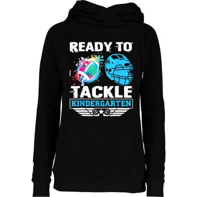 Ready To Tackle Kindergarten Football Back To School Boy Womens Funnel Neck Pullover Hood