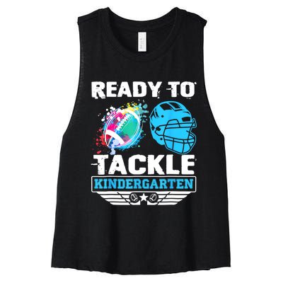 Ready To Tackle Kindergarten Football Back To School Boy Women's Racerback Cropped Tank