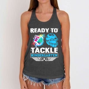 Ready To Tackle Kindergarten Football Back To School Boy Women's Knotted Racerback Tank