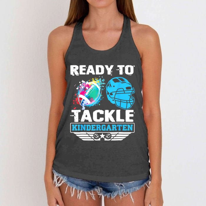 Ready To Tackle Kindergarten Football Back To School Boy Women's Knotted Racerback Tank