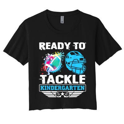 Ready To Tackle Kindergarten Football Back To School Boy Women's Crop Top Tee