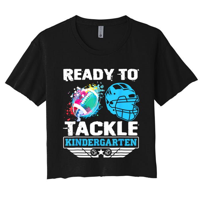 Ready To Tackle Kindergarten Football Back To School Boy Women's Crop Top Tee