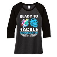 Ready To Tackle Kindergarten Football Back To School Boy Women's Tri-Blend 3/4-Sleeve Raglan Shirt