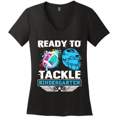 Ready To Tackle Kindergarten Football Back To School Boy Women's V-Neck T-Shirt